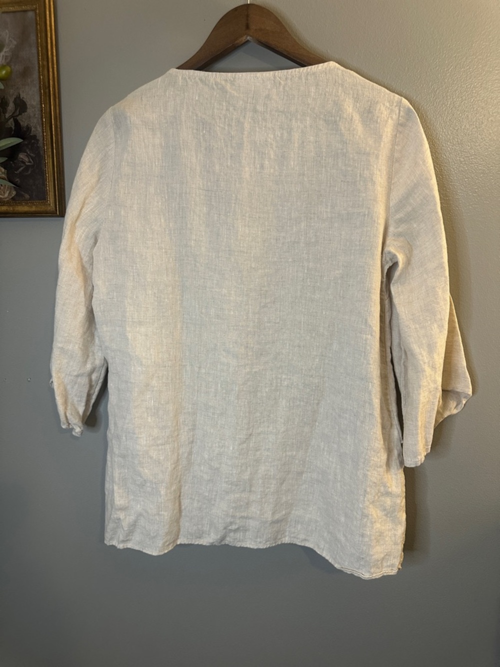 JM Collection 100% Linen Embellished Tunic Blouse Cream Beige Size Small - Picture 7 of 7
